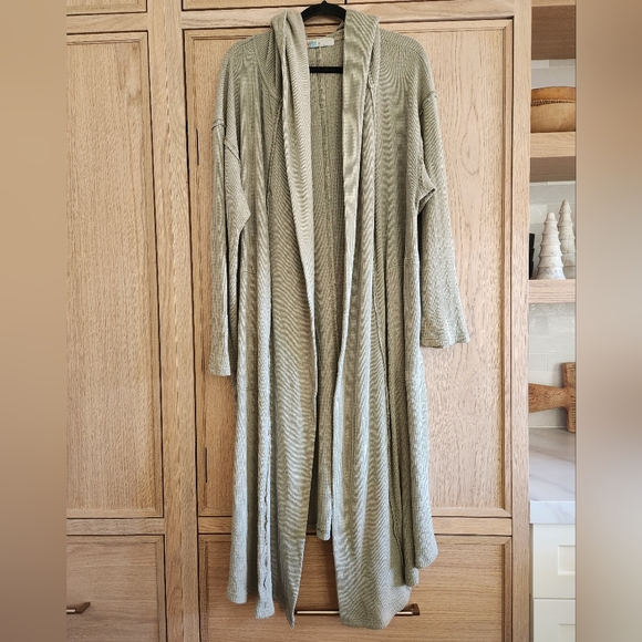 Sweaters - Free People Beach Long Line Maxi Olive Green Cardigan cover-up